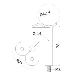 Držiak madla ø 42,4 mm, 90° uhol, M8, brúsená AISI 304 Držiak madla ø 42,4 mm, 90° uhol, M8, brúsená AISI 304